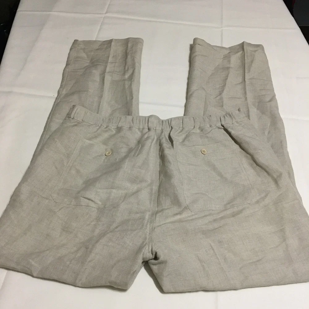 Cubavera Linen Blend Pants Mens Large Beige Drawstring Casual Relaxed